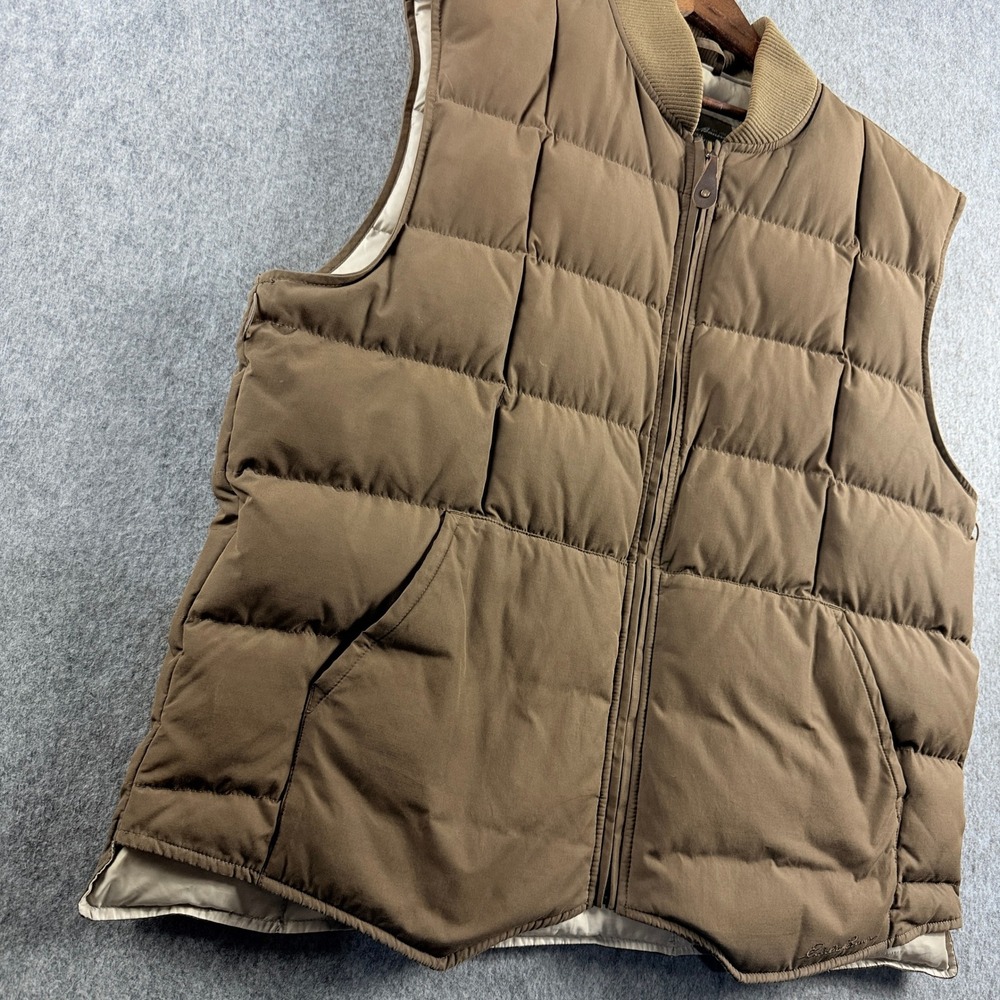 Eddie Bauer Men's Puffer Vest XL Brown Vintage Goose Down Quilted Outdoors - Picture 14 of 16
